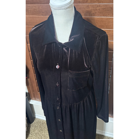 VTG 90s Y2K Maxi Dress Size 10 Brown Velvet Grunge Whimsigoth Button front long - Picture 4 of 8